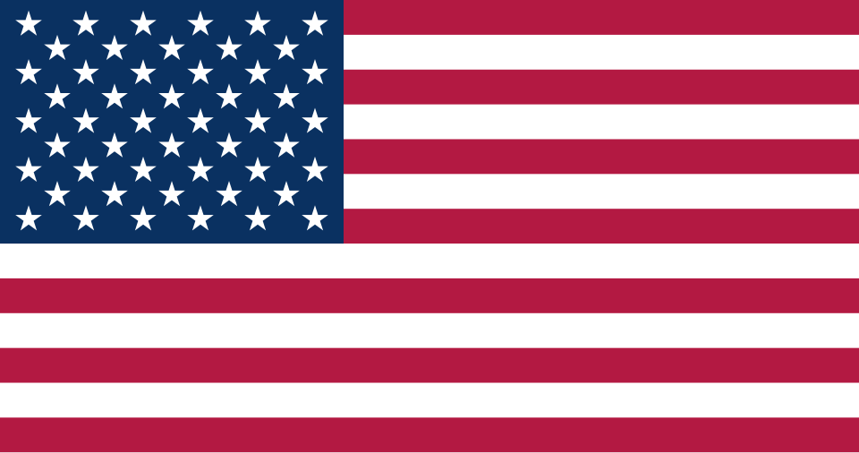 The flag of the United States of America: fifty white stars on a blue field, with thirteen red and white stripes.